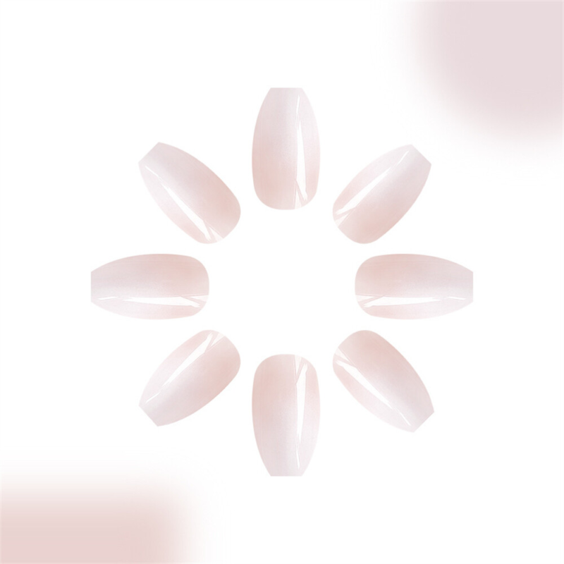Coffin Press-On False Nail Nude Color Gradient Glossy Stylish Manicure 24pcs