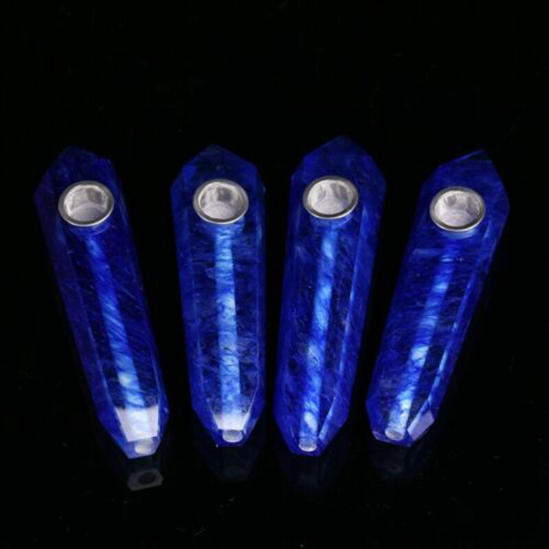 Natural Blue Melting Stone Smoking Pipe Quartz Crystal Wand Point Reiki Obelisk