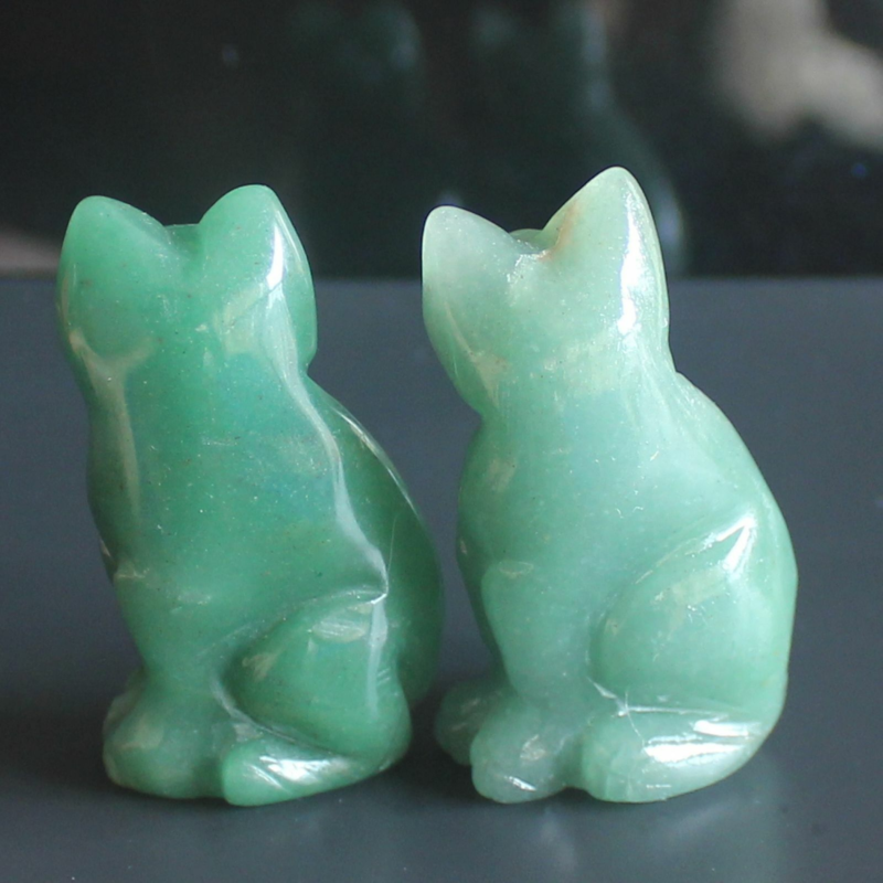 Carved mixed gemstone quartz crystal cat figurine animal carving home decor 2&apos;&apos;