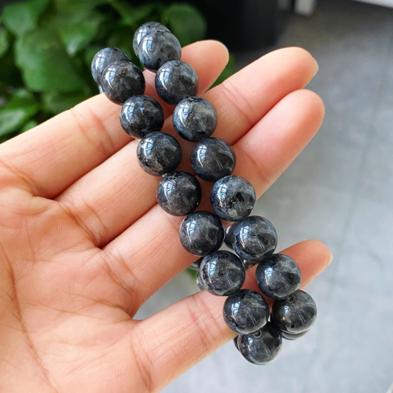 10.5mm 2pcs Natural Flashy LARV Labradorite Silver Light Gemstone Beads Bracelet