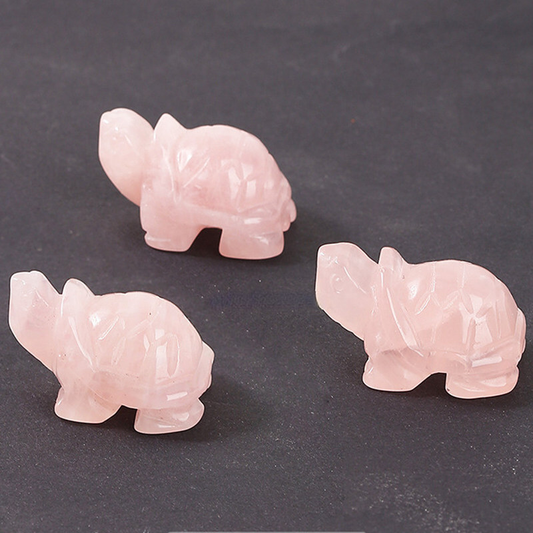 10x Natural Rose Quartz Carved Longevity Tortoise Crystal Animal Turtle Ornament