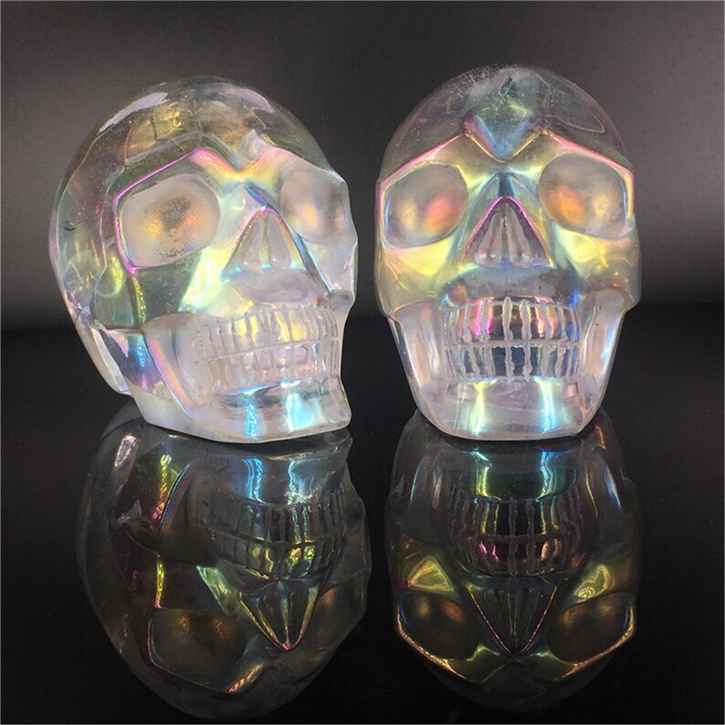 Rainbow Titanium Aura Clear Melting Stone Skull Reiki Heal Skull Gifts 1pc