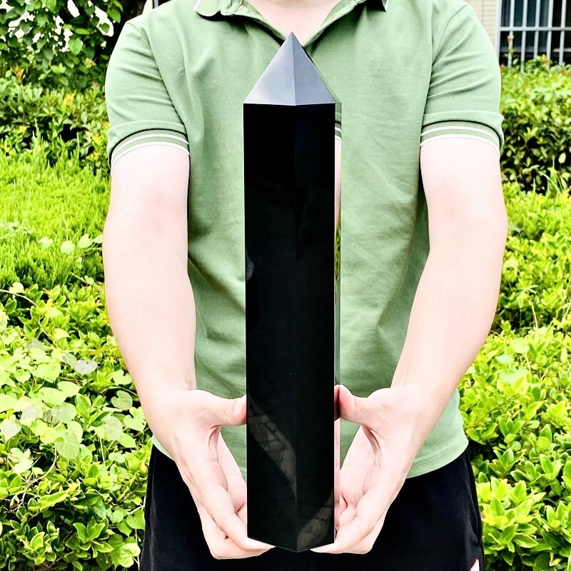 6.72LB Natural obsidian obelisk quartz crystal energy column