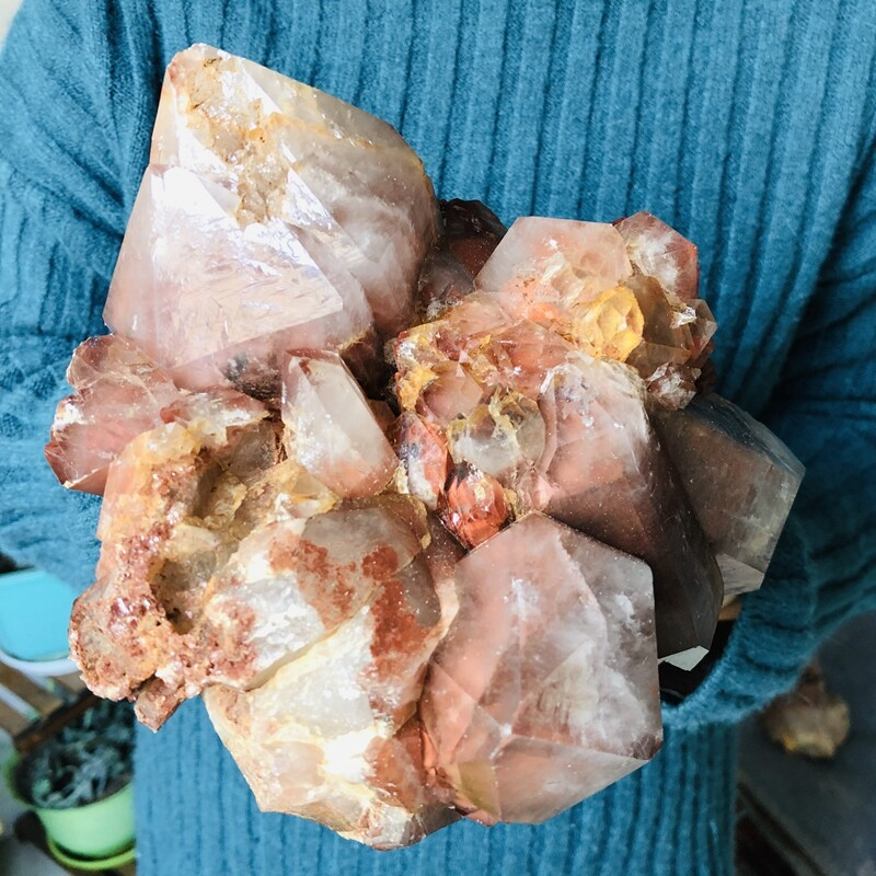 5.2lb Natural Red Ghost Pyramid Quartz Crystal Cluster Vug Raw Mineral Specimens