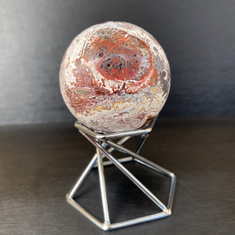 164g Natural Mexican agate ball crystal quartz sphere reiki healing Gem+ Stand
