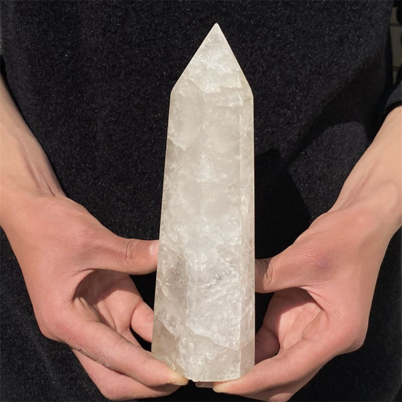 950gNatural  White Quartz Obelisk Crystal Wand Point Healing Mineral Stone