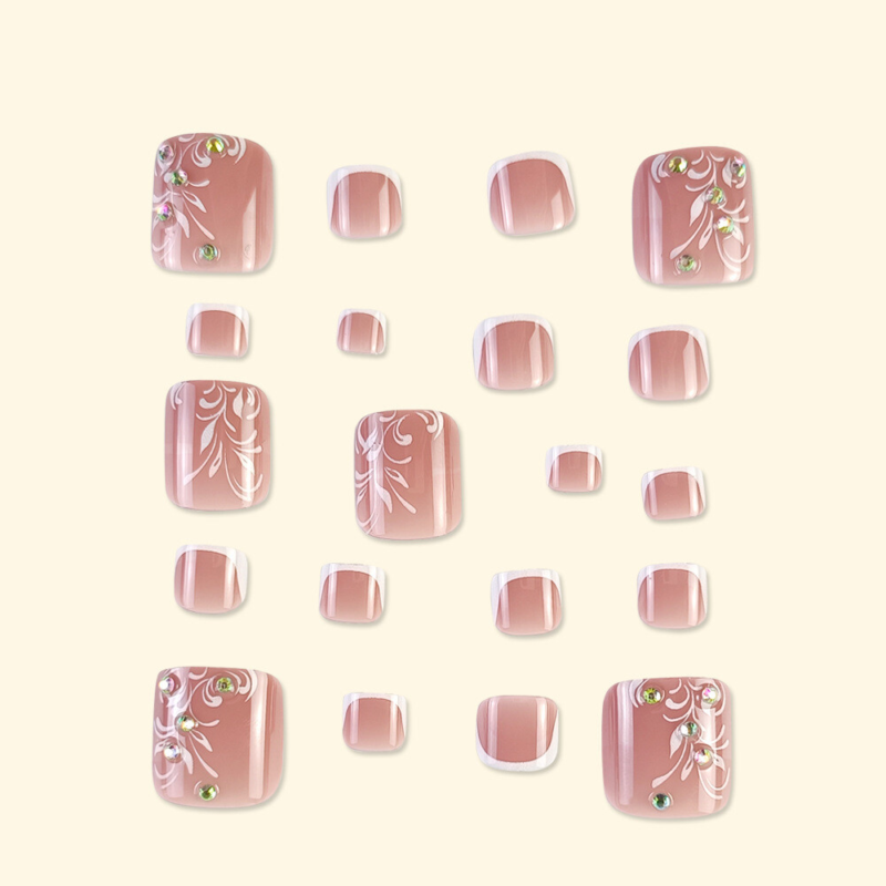 Fashionable Toe Press-On Fake Nail Borken Diamonds White French Pedicure 24pcs
