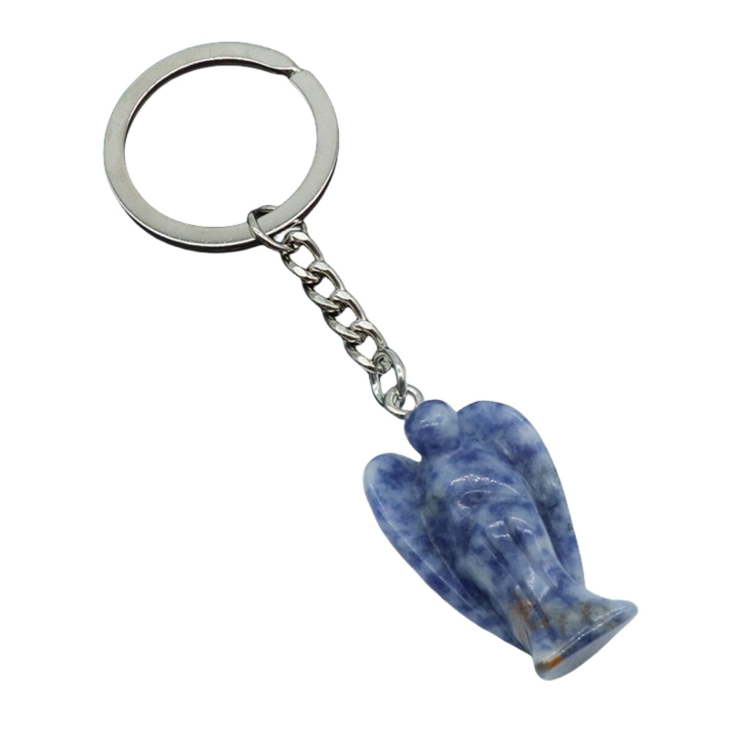 3PCS Healing Energy Gemstone Angel Key Fob Decorative Keychain for Women Men