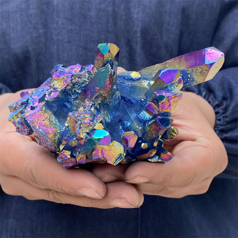380g Electroplate Rainbow cluster quartz crystal mineral specimen reiki healing