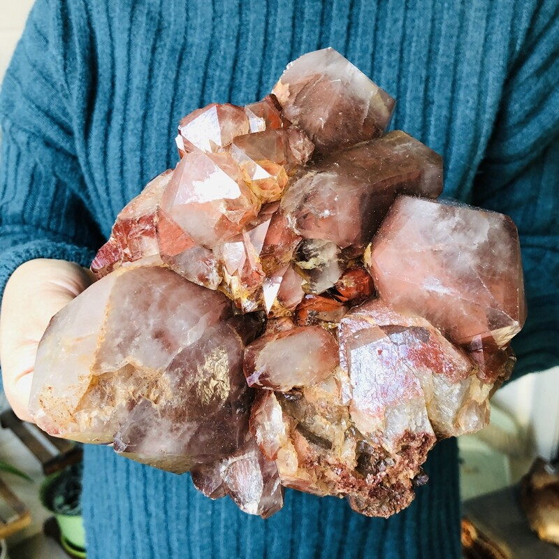 5.2lb Natural Red Ghost Pyramid Quartz Crystal Cluster Vug Raw Mineral Specimens