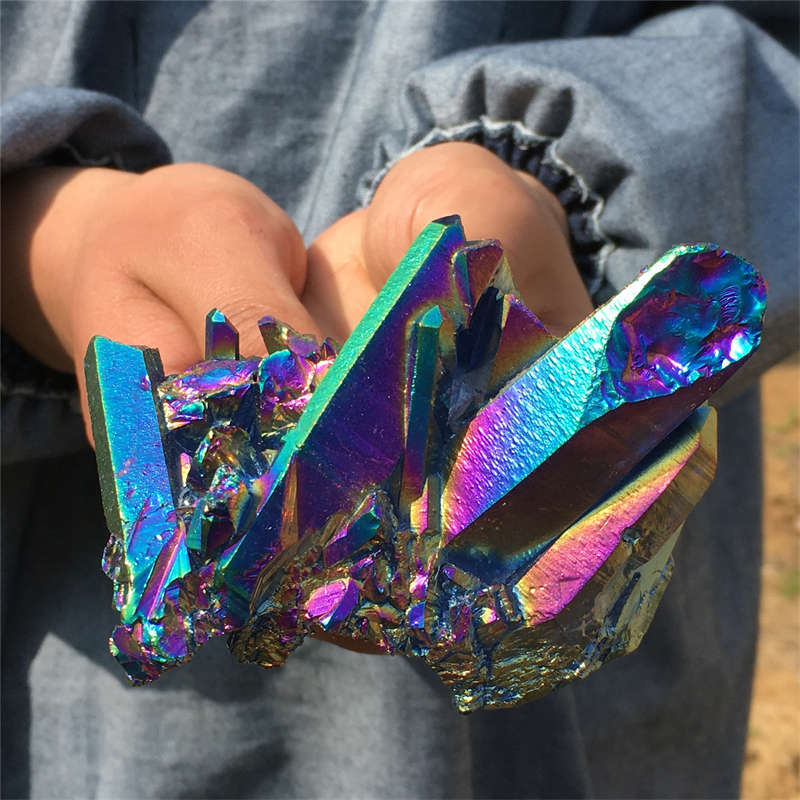 320g Electroplate Rainbow cluster quartz crystal mineral specimen reiki healing