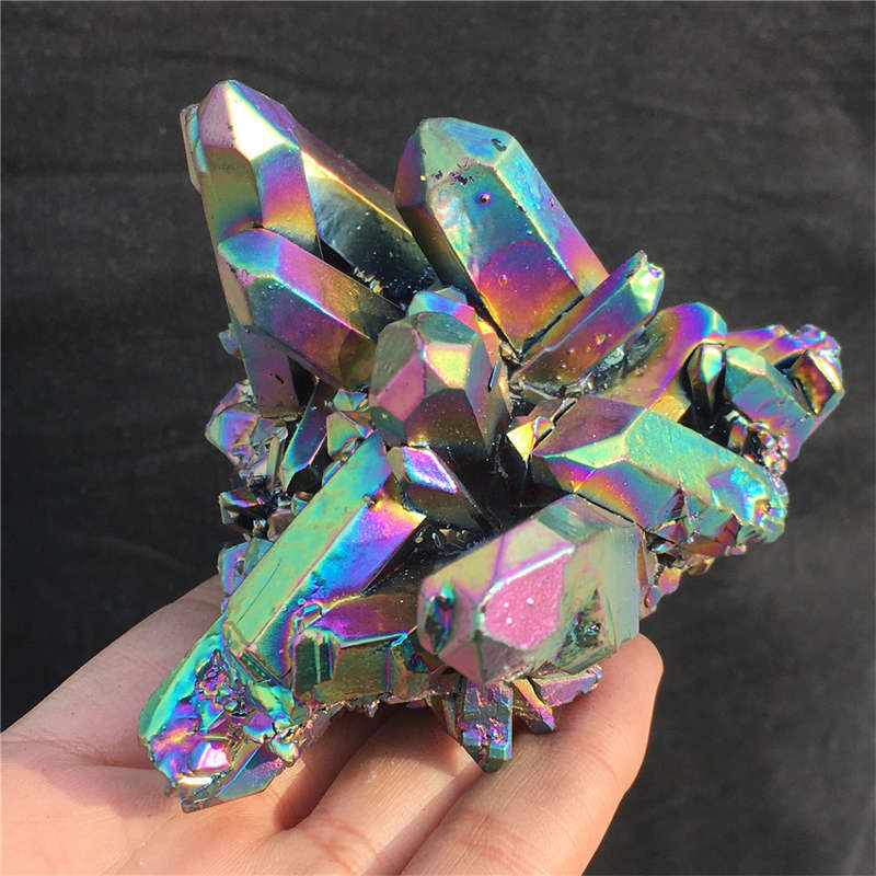300g Electroplate Rainbow cluster quartz crystal mineral specimen reiki healing