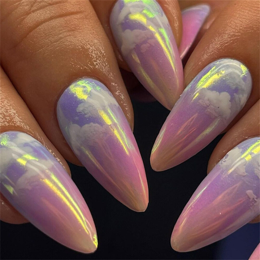 Dream Gradient Aurora False Nail Short Almond Press on Nails for Nail Art 24pcs