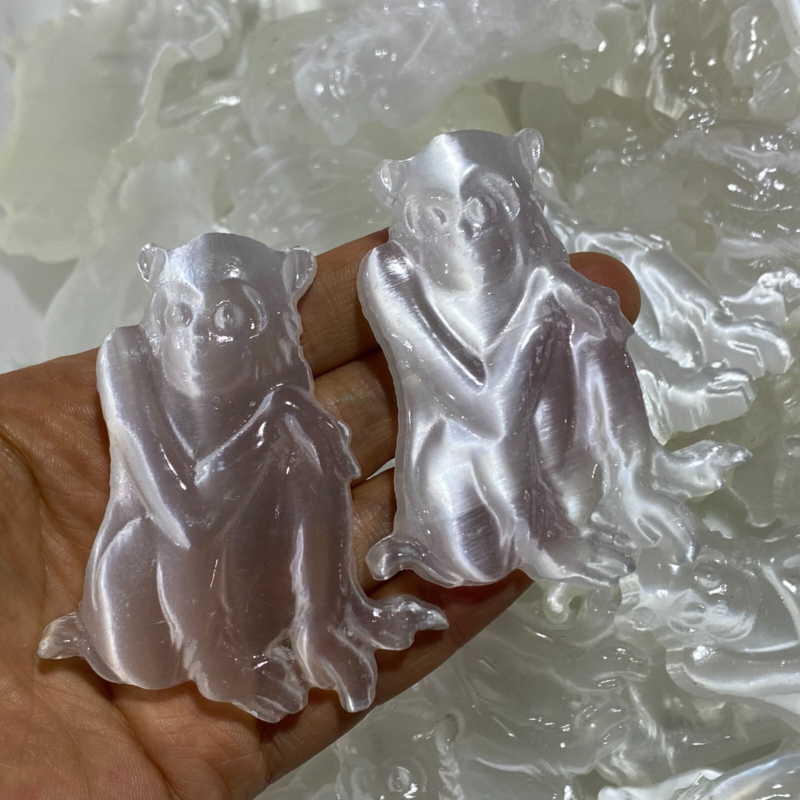 Natural Gypsum Selenite monkey Hand Carved Quartz Crystal Reiki healing 1PC