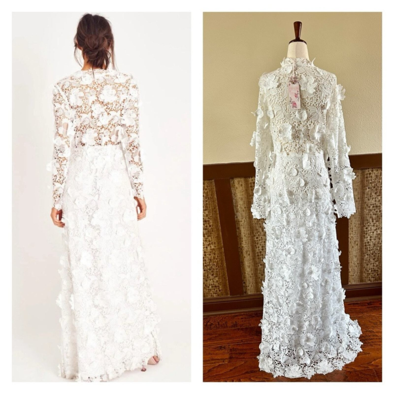 LoveShackFancy Bridal Sylvester Lace Guipure Plunge V Wedding Gown Size 14 NWT