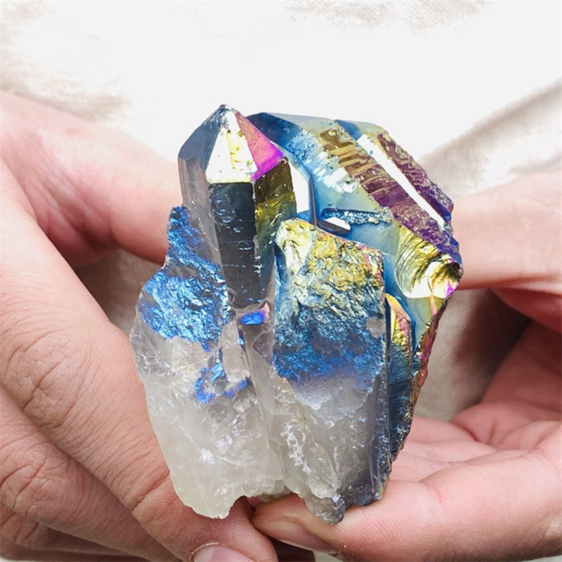 160gColor Flame Aura Electroplate Quartz Crystal Cluster Specimen Healing Stone
