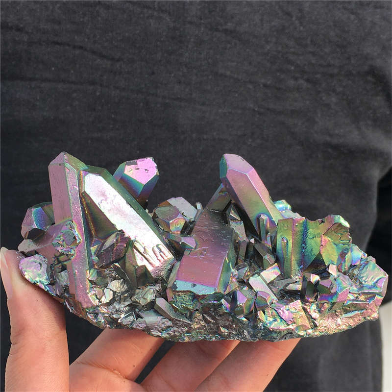 230g Electroplate Rainbow cluster quartz crystal mineral specimen reiki healing