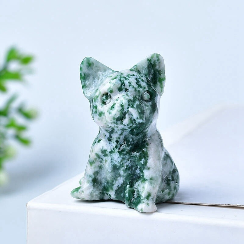 Natural Quartz Crystal Carved Rough Stone French Bulldog Healing Animal Decor