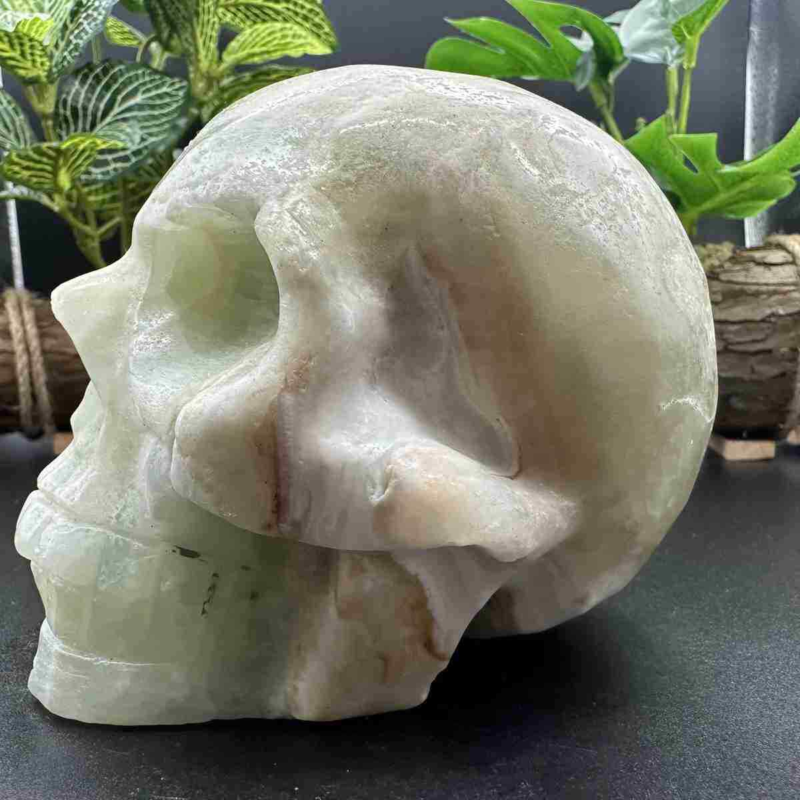 1545g natural Caribbean calcite hand carved skull quartz crystal healing decor