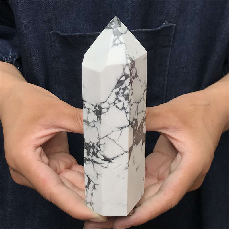 570g Howlite Obelisk Quartz Crystal Wand Point Tower Decor Healing Gem