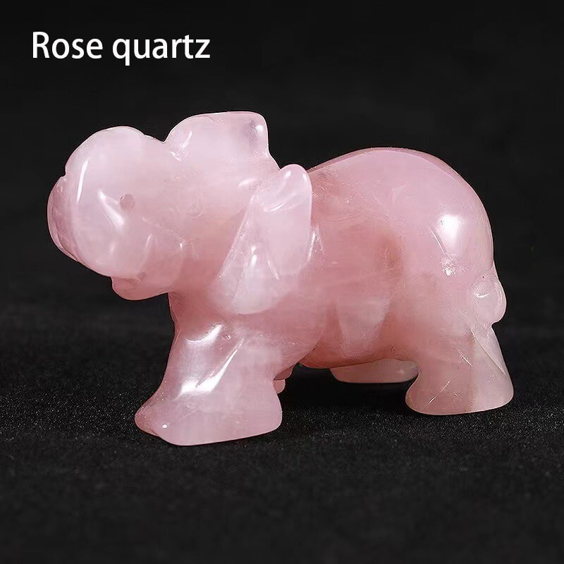 Natural Quartz Crystal Skull Carved Elephant Healing Gemstone Animal Sculpture