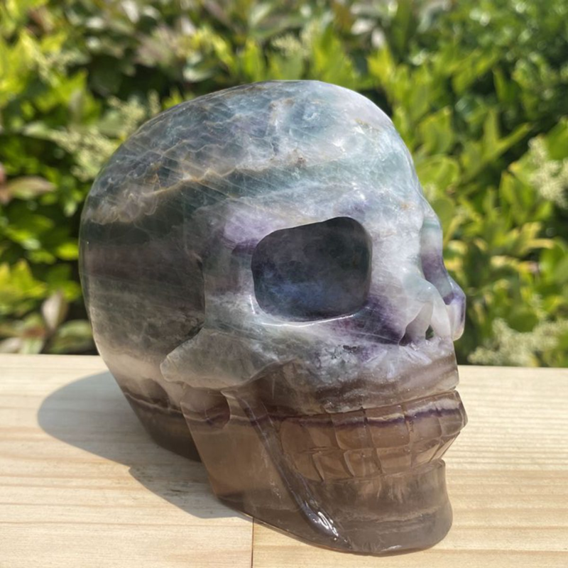 1257g Natural Beantiful Fluorite Quartz Skull Hand Carved Crystal Healing Skull
