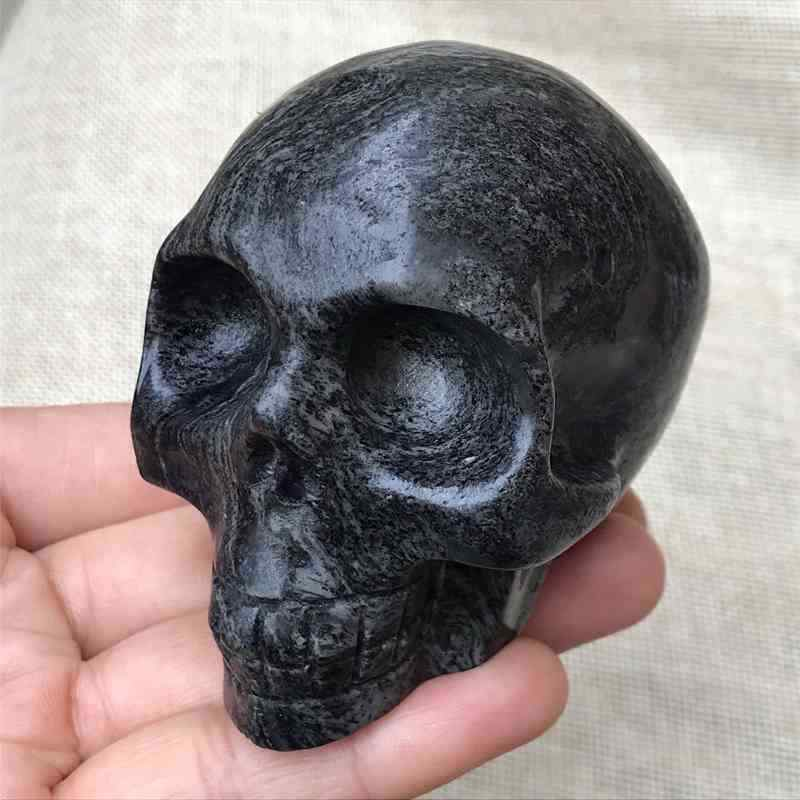 0.43Kg Natural black jade quartz skull carved Quartz Crystal skull Healing