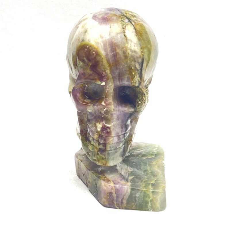 1340g Natural Beantiful Fluorite Quartz Skull Hand Carved Crystal Healing Skull