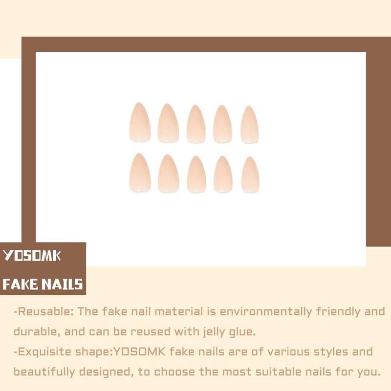 YOSOMK Nude Press on Nails Almond Shaped Fake Medium 1A-Nude&Natural