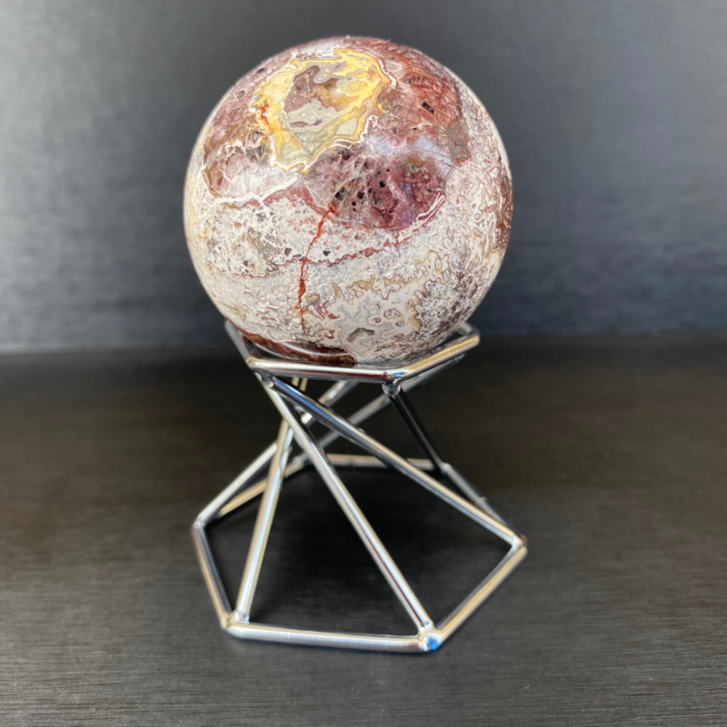 164g Natural Mexican agate ball crystal quartz sphere reiki healing Gem+ Stand
