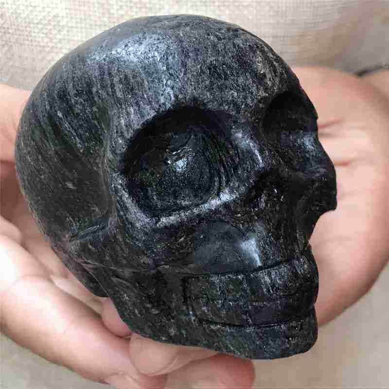 0.39kg Natural black jade quartz skull carved Quartz Crystal skull Healing