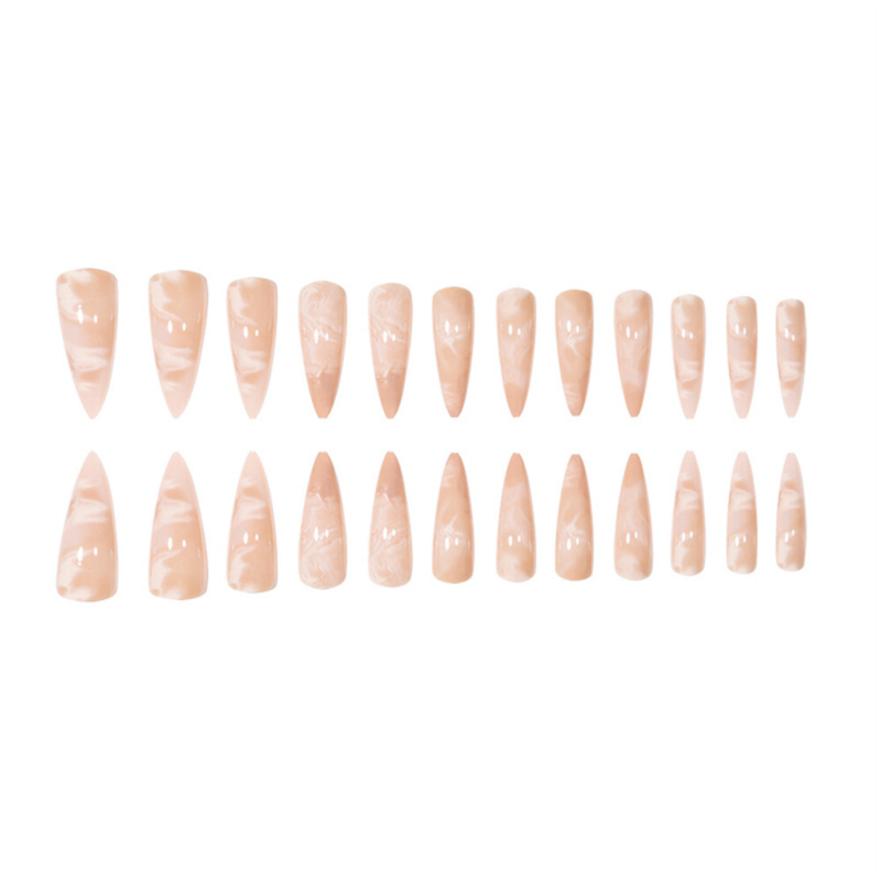 Marbling Blooming False Nail Nude Color Sharp Press on Nails for Nail Art 24pcs