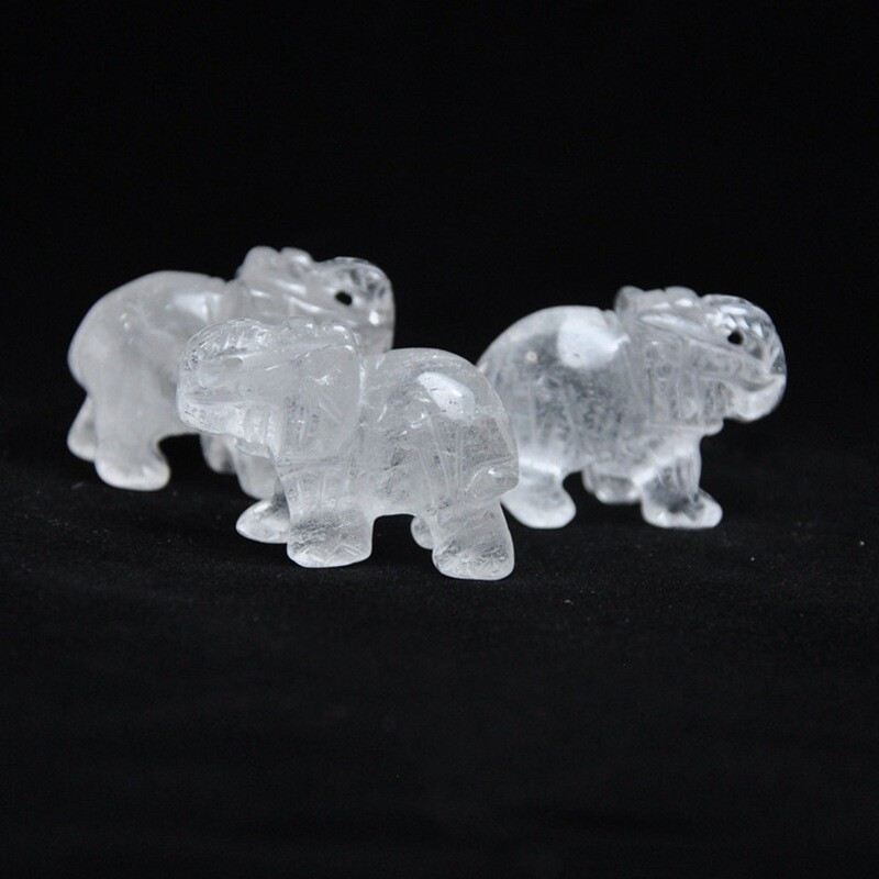Natural Quartz Crystal Skull Carved Elephant Healing Gemstone Animal Sculpture