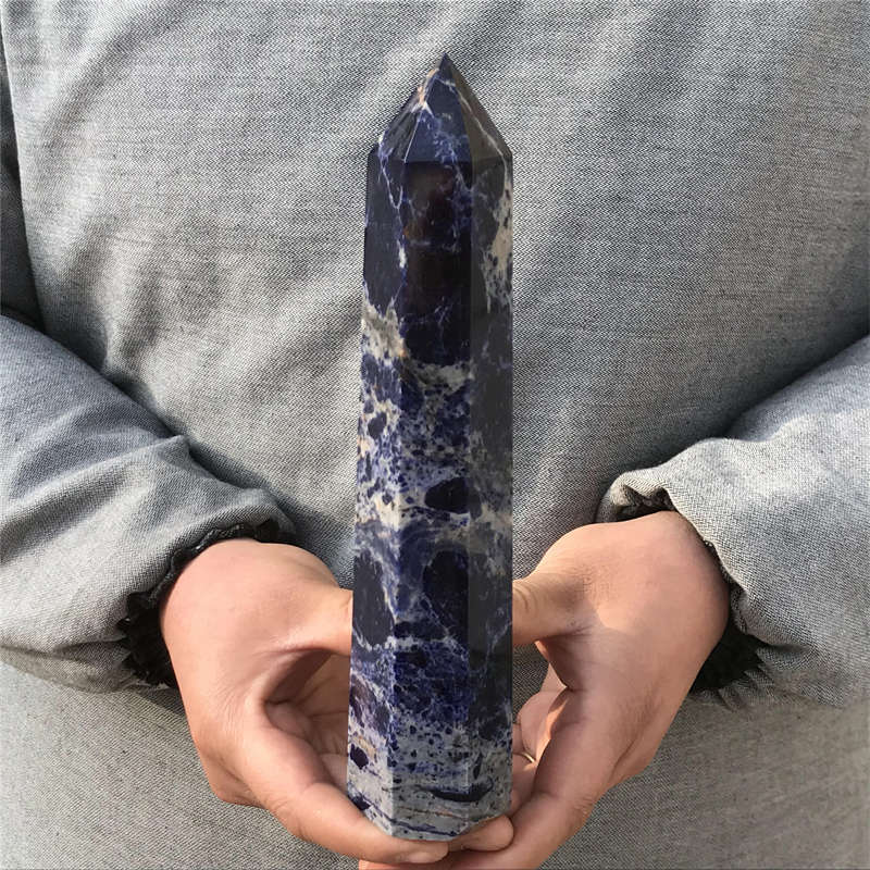 630g Natural Sodalite Obelisk Quartz Crystal Point Wand Tower Reiki Healing Gem