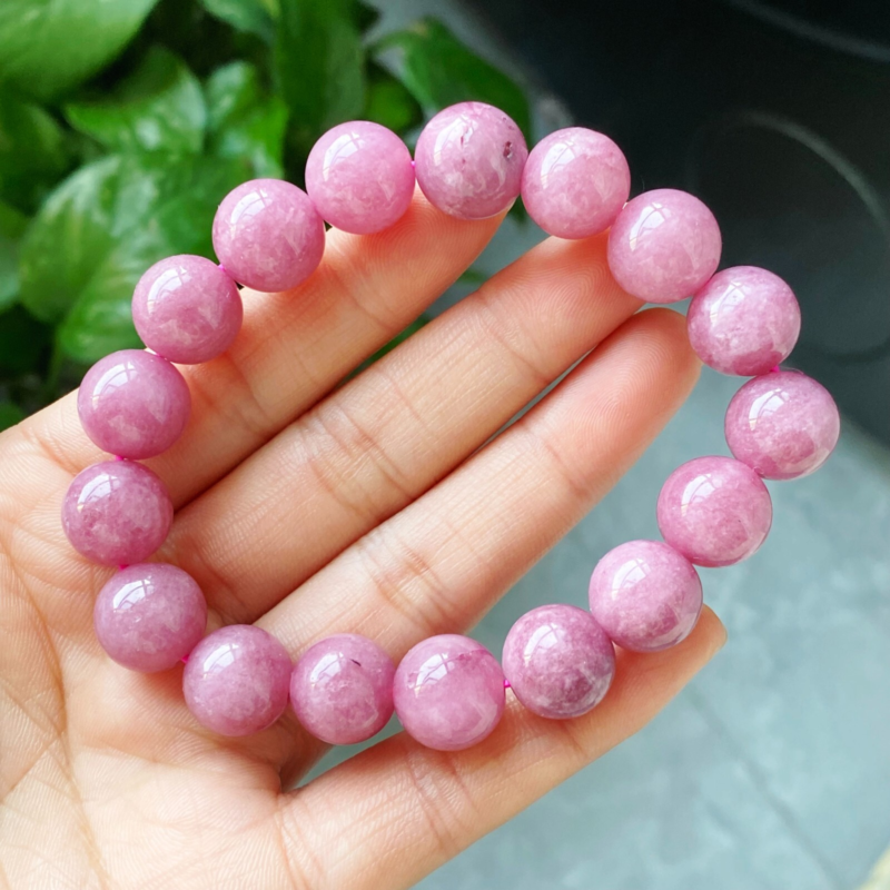 12mm Genuine Natural Pink Rose Crystal Round Beads Bracelet