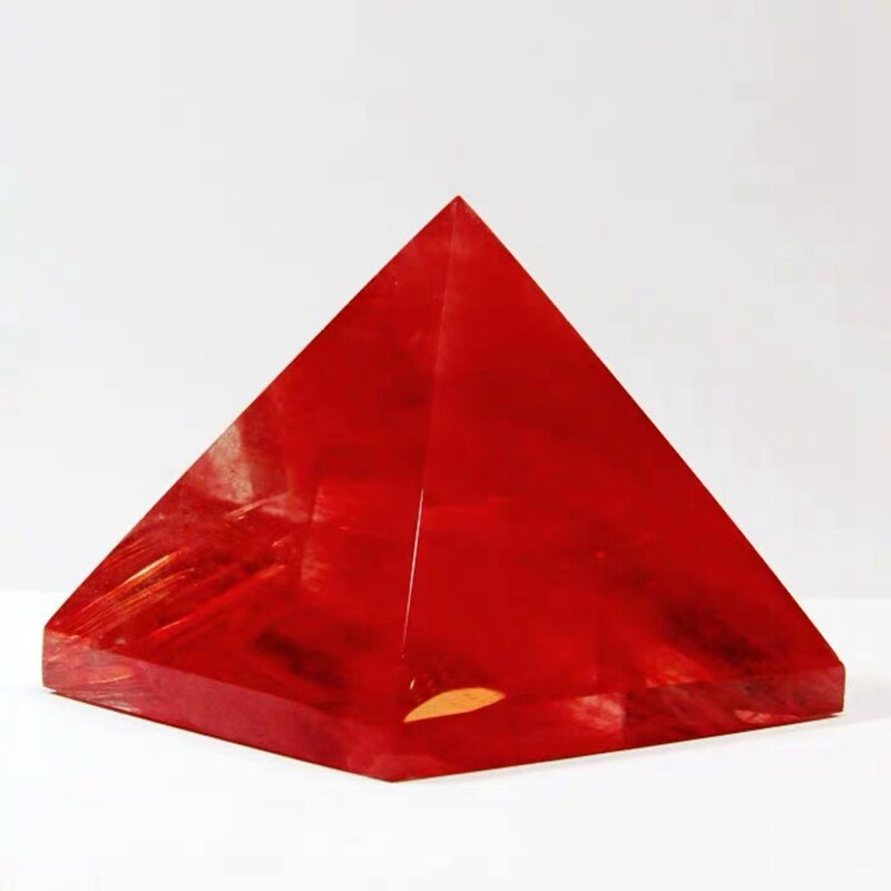 Natural Red Smelting Gemstone Pyramid Energy Quartz Crystal Tower Gem Healing