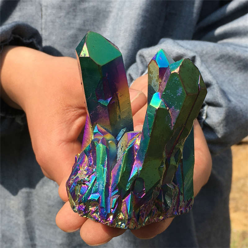 310g Electroplate Rainbow cluster quartz crystal mineral specimen reiki healing
