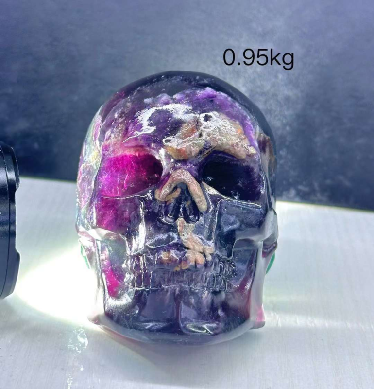 Natural Big skull of colorful fluorite quartz crystal Random 1PC