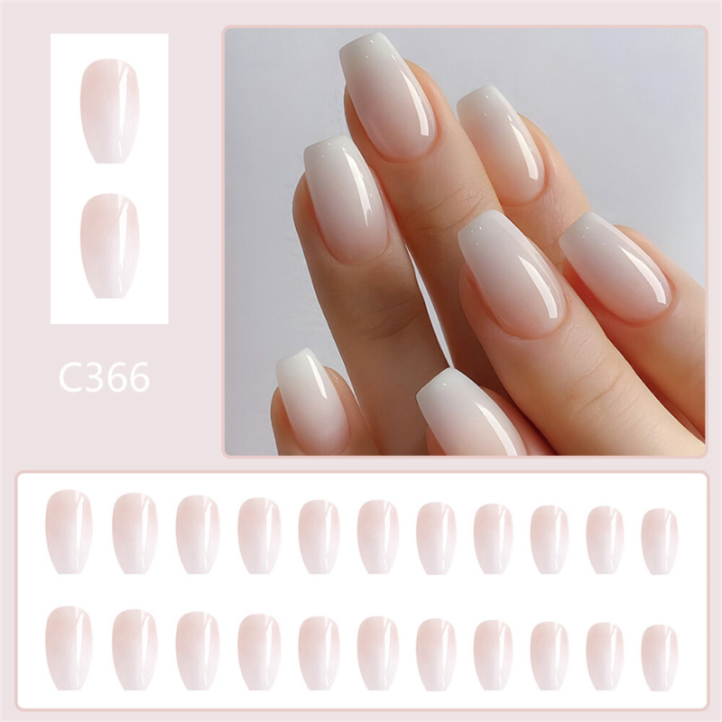 Coffin Press-On False Nail Nude Color Gradient Glossy Stylish Manicure 24pcs