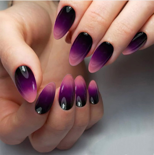 Purple Black Gradient False Nail Almond Short Press on Nails for Nail Art 24pcs