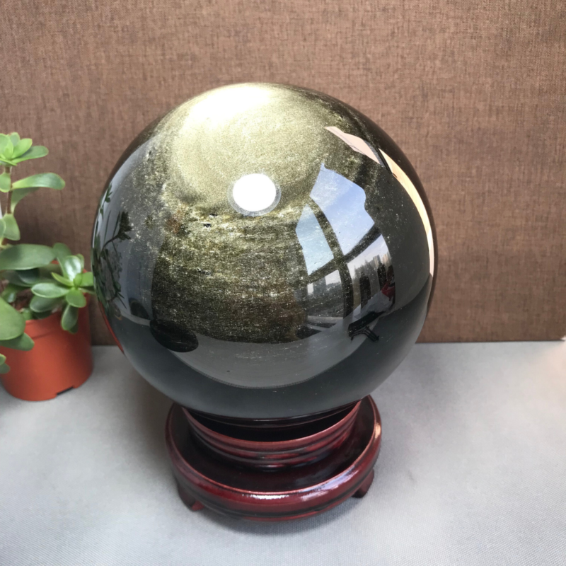 Top Natural golden obsidian sphere ball specimen China 5.02kg Base 155mm A1048