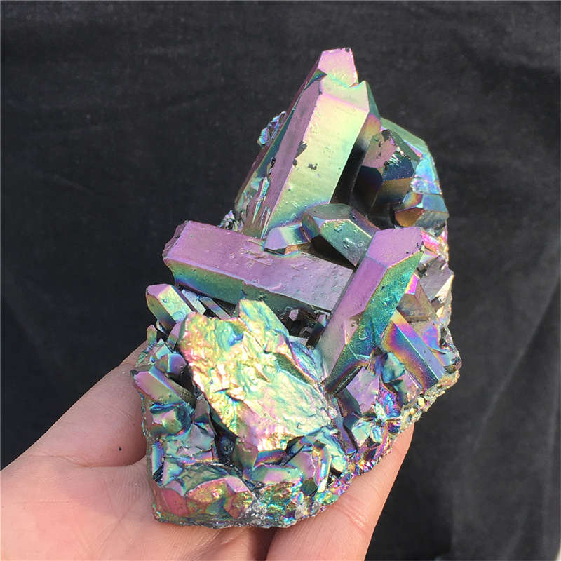 230g Electroplate Rainbow cluster quartz crystal mineral specimen reiki healing