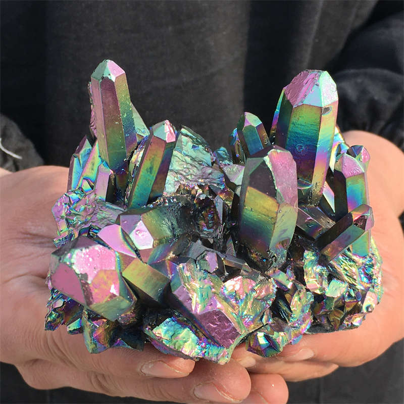 580g Electroplate Rainbow cluster quartz crystal mineral specimen reiki healing
