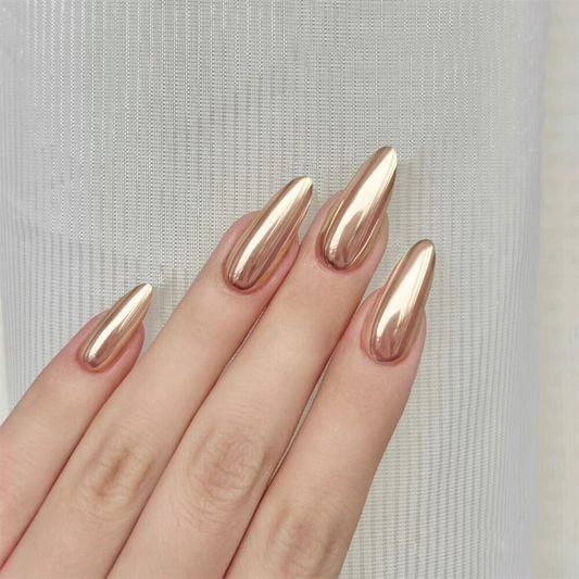 Mirror Laser Gold False Nail Short Almond Press on Nails for Nail Art 24pcs