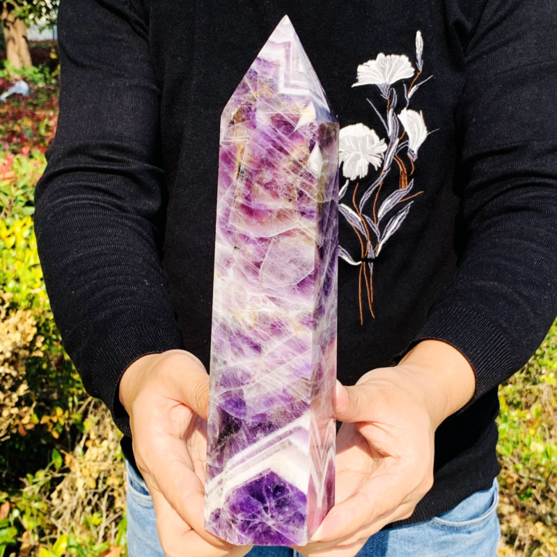 4.26LB Natural Dream Amethyst Quartz Crystal Obelisk Wand Point Healing Stone
