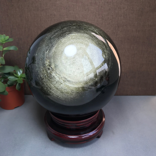 Top Natural golden obsidian sphere ball specimen China 5.02kg Base 155mm A1048