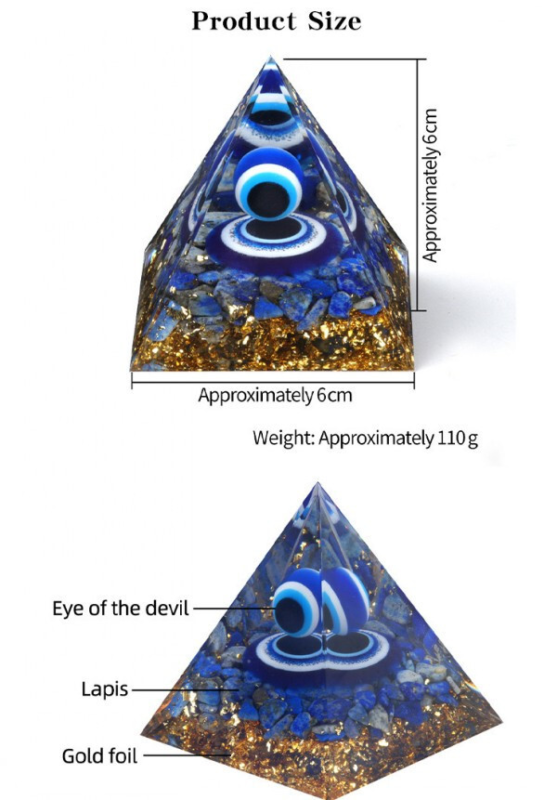 Evil Eye Blue Pyramid Energy Generator Meditation Orgonite Crystal Chakra Resin