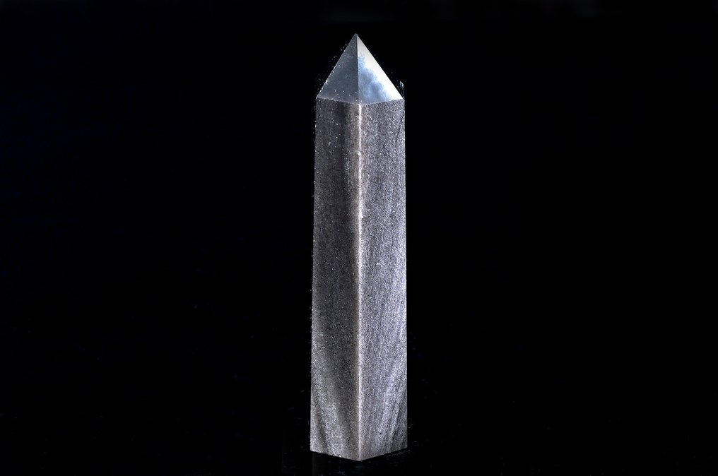 High quality silver Obsidian sphere and point - Height: 8.5 cm - Width: 2.2 cm- 291 g - (2)