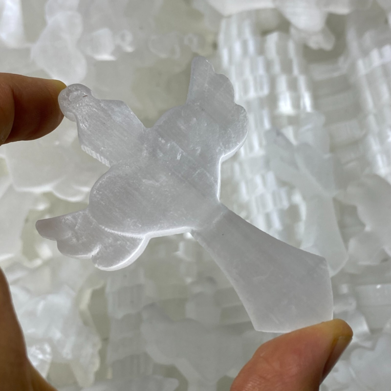 Natural Gypsum Selenite Cross  Hand Carved Quartz Crystal Reiki healing 1PC