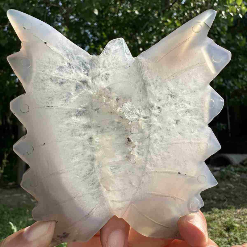 190g natural agate hand carved butterfly skull quartz crystal cluster reiki
